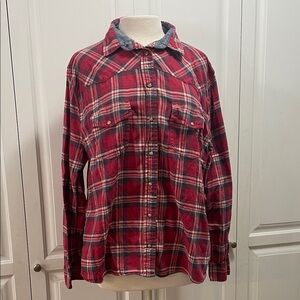 Red Plaid Western Flannel with SNAPS